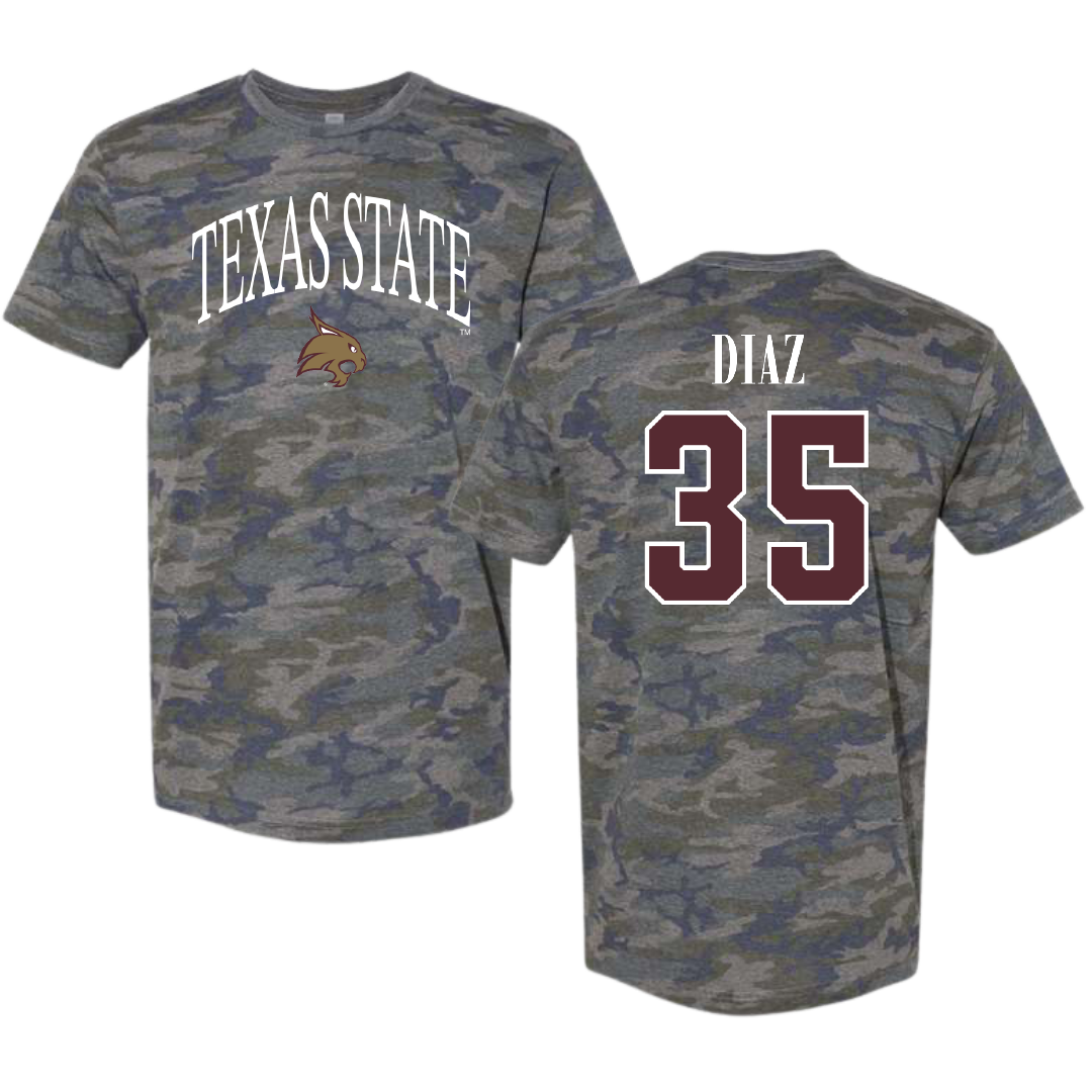 Texas State University Baseball Vintage Camo Tee - #35 Colby Diaz