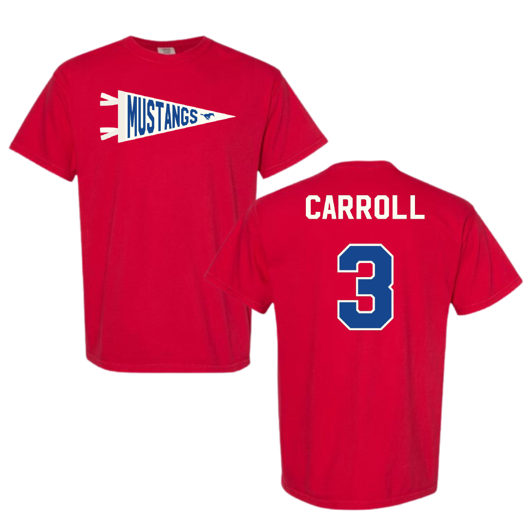 Southern Methodist University Football Red Pennant Comfort Colors Tee - #3 Jamarion Carroll