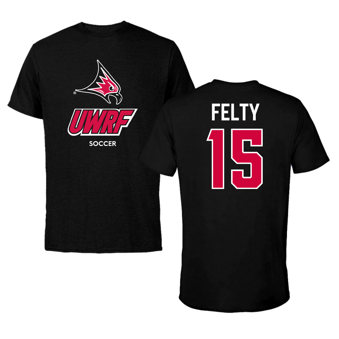 University of Wisconsin-River Falls Soccer (W) Black Tee - #15 Elizabeth Felty
