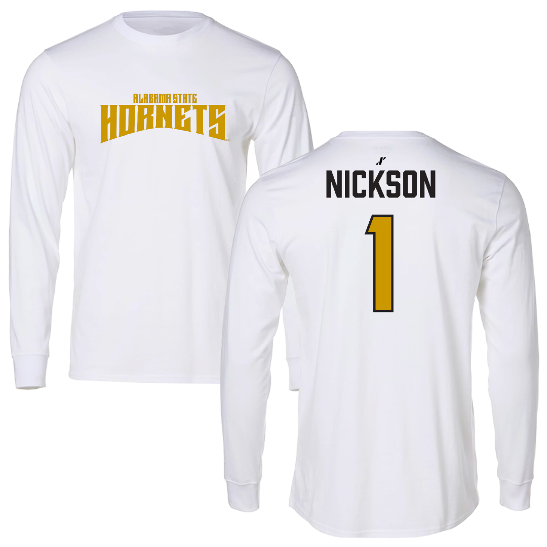 Alabama State University Football White Classic Performance Long Sleeve - #1 Willie Nickson