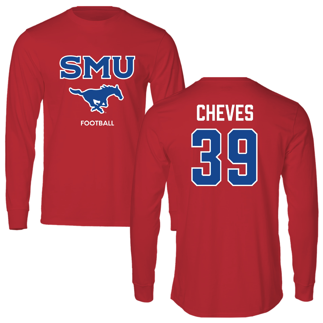 Southern Methodist University Football Red Long Sleeve - #39 Keaton Cheves