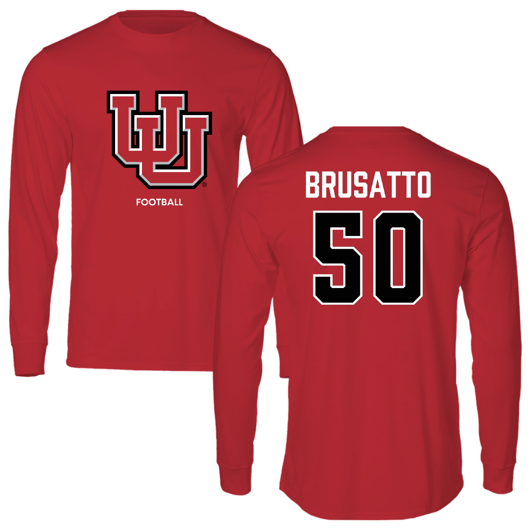 University of Utah Football Red Block Long Sleeve - #50 Justice Brusatto