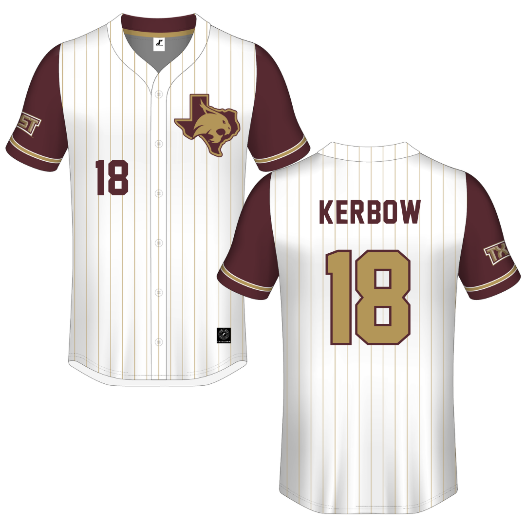 Texas State University White Pinstripe Button-Down Jersey - #18 Dylan Kerbow