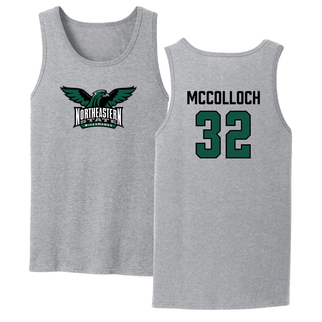 Northeastern State University Soccer Sport Gray Tank Top - #32 Cameron McColloch