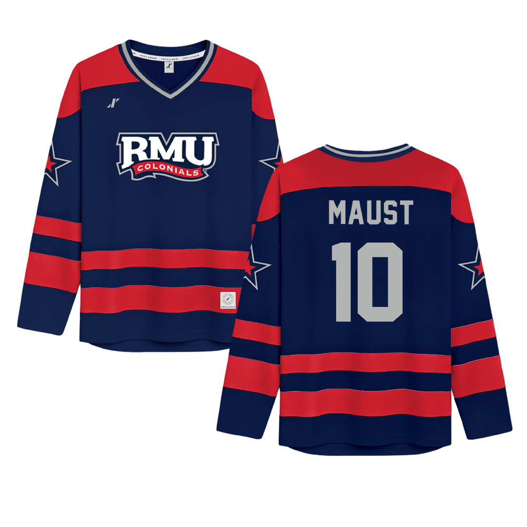 Robert Morris University Navy Hockey Jersey - #10 Paul Maust