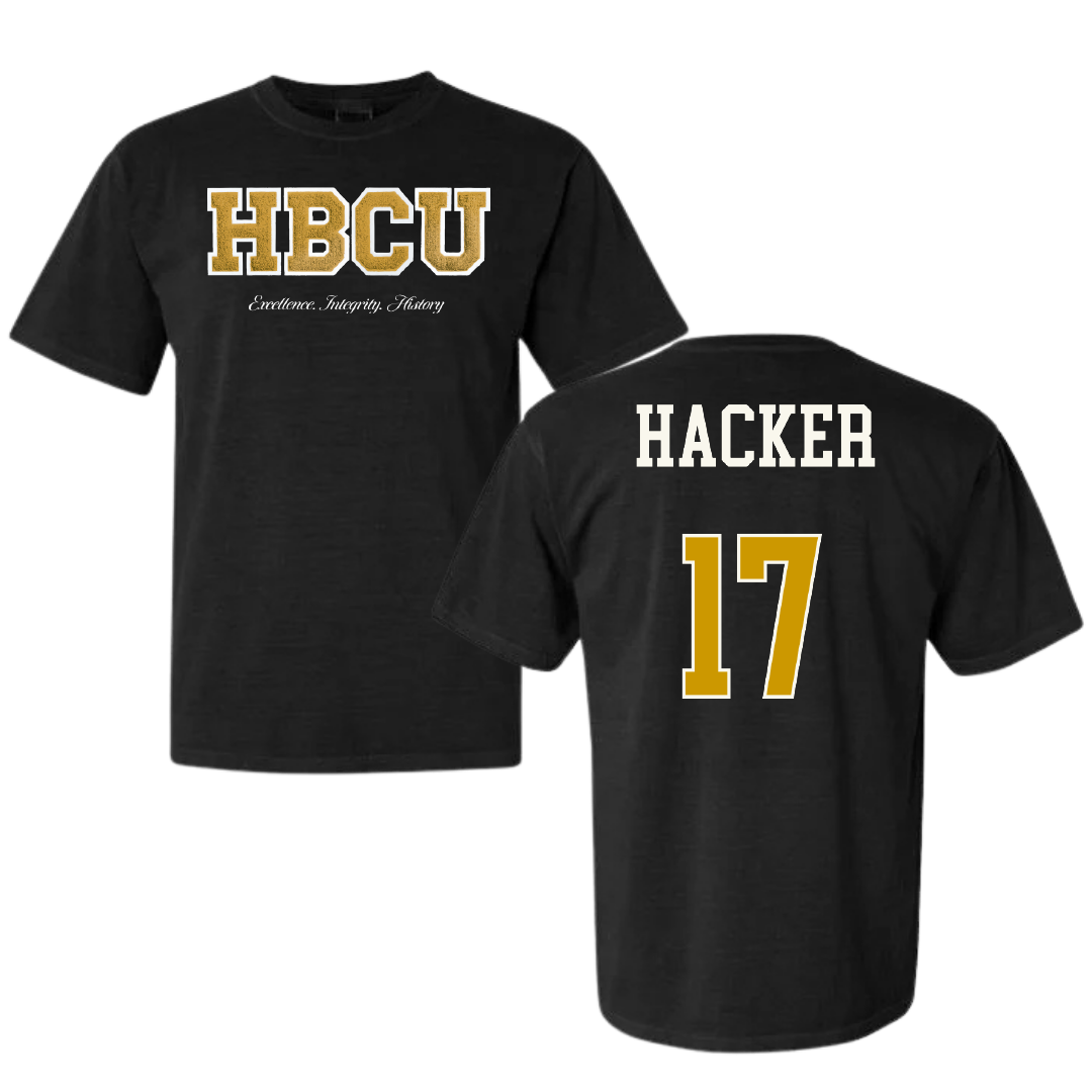 Alabama State University Soccer (W) Black HBCU Varsity Comfort Colors Tee - #17 McKinley Hacker