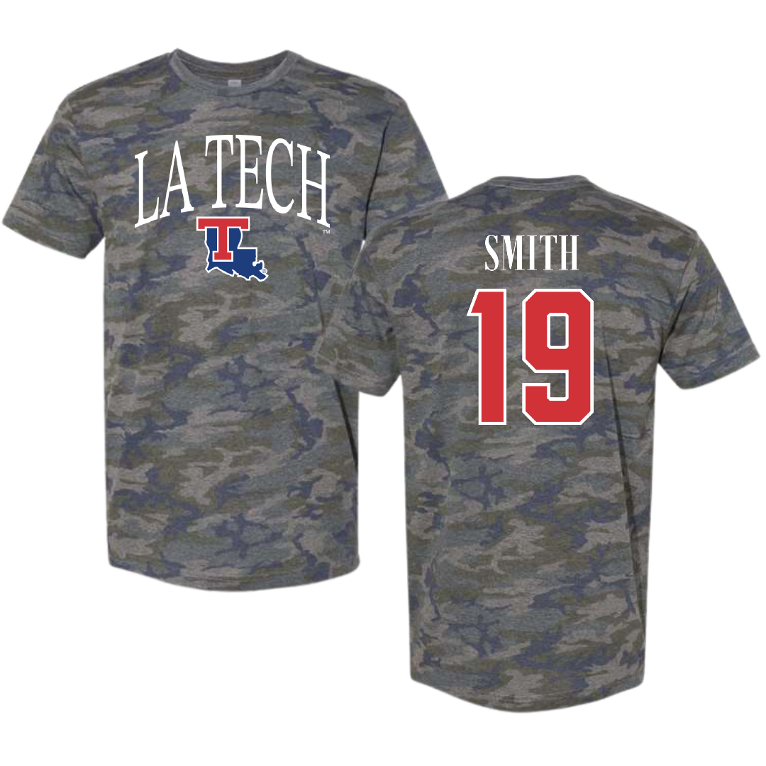 Louisiana Tech University Baseball Vintage Camo Tee - #19 Luke Smith
