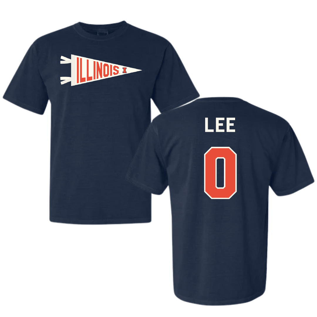 University of Illinois Soccer Navy Pennant Comfort Colors Tee - #0 Izzy Lee