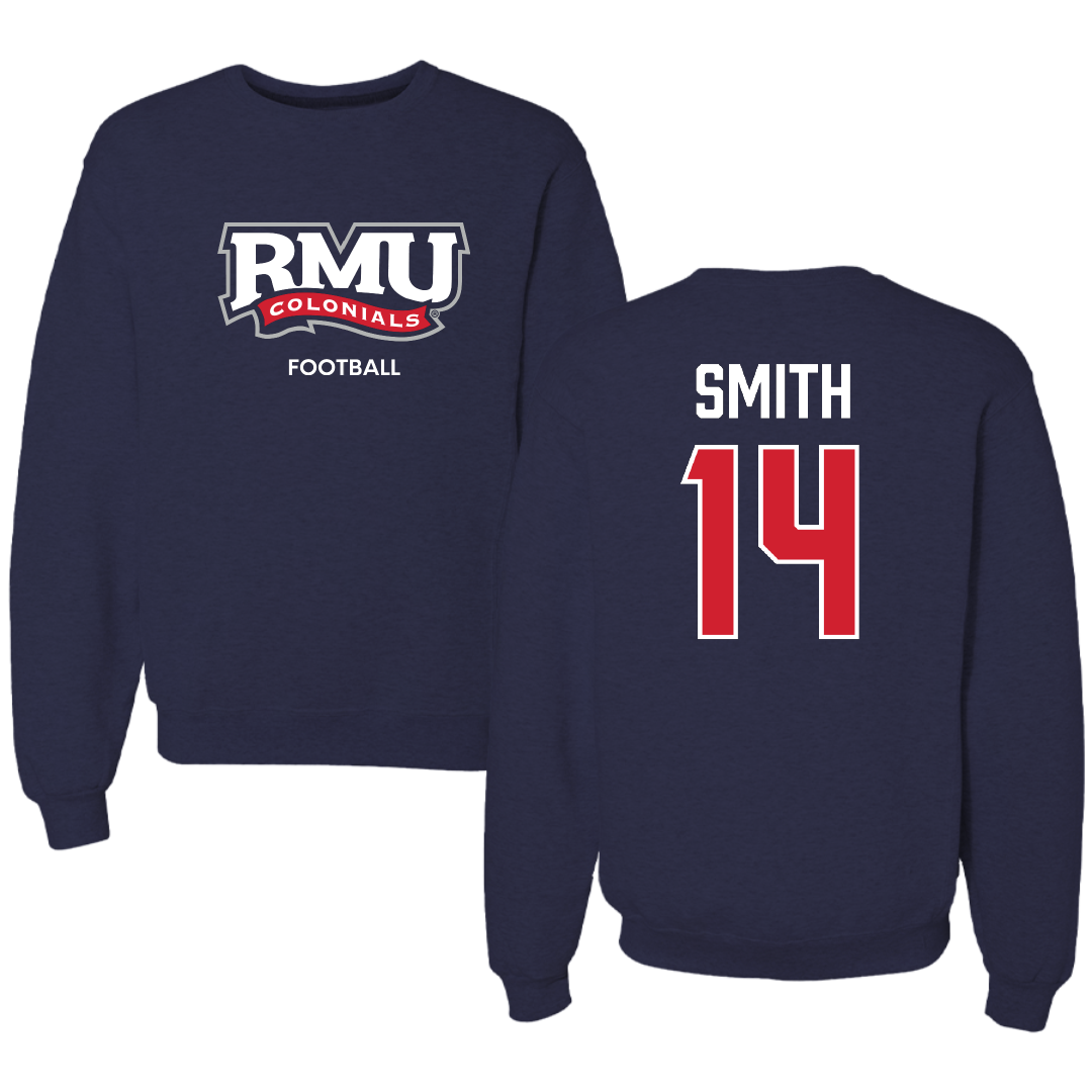 Robert Morris University Football Navy RMU Crewneck - #14 Zin'tayvious Smith