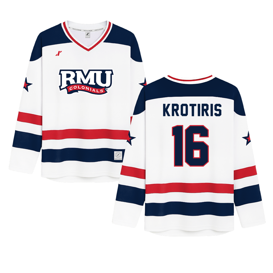 Robert Morris University White Hockey Jersey - #16 George Krotiris