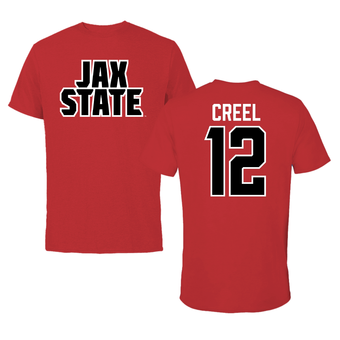 Jacksonville State University Football Red Tee - #12 Caden Creel