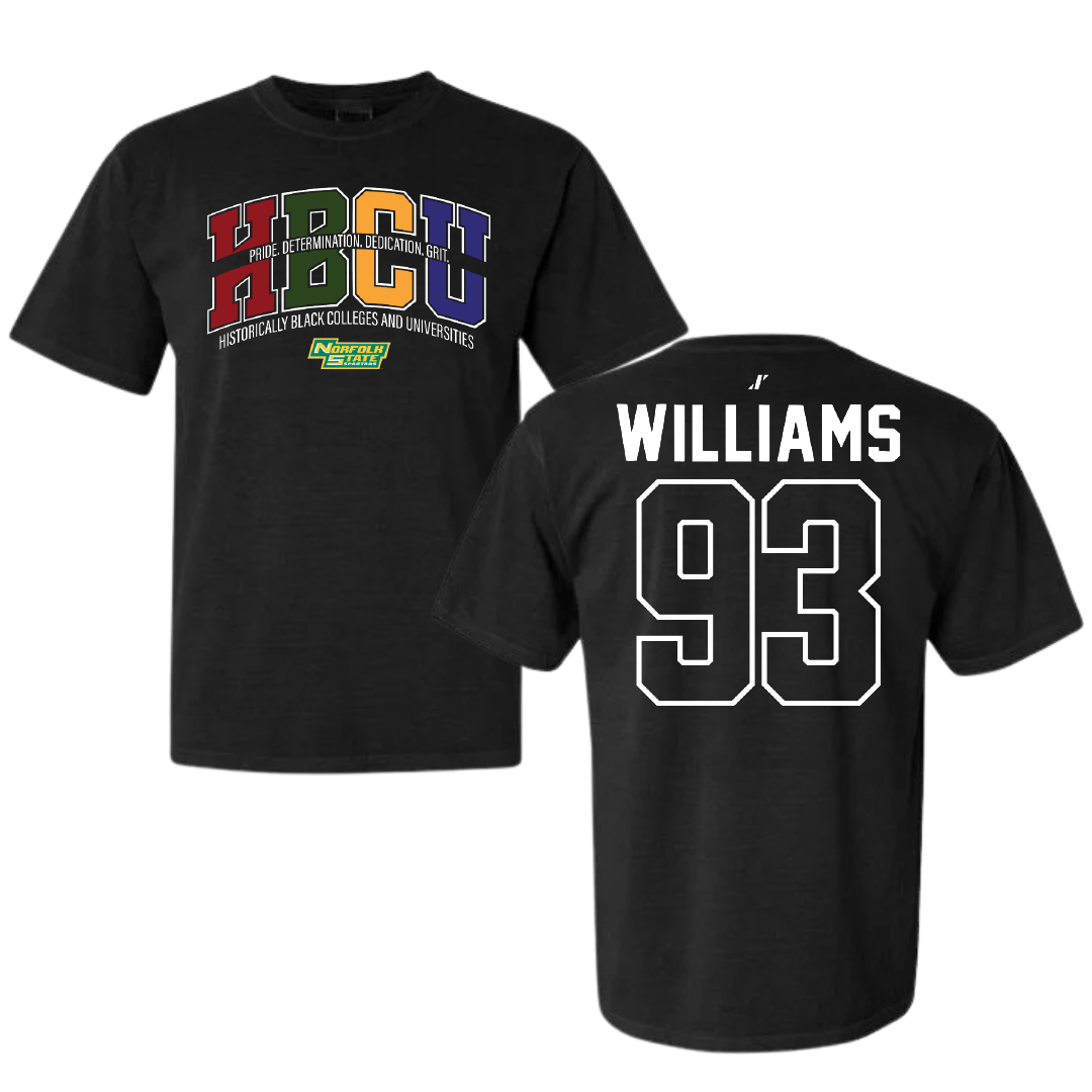 Norfolk State University Football Black HBCU Comfort Colors Tee - #93 Jaylen Williams