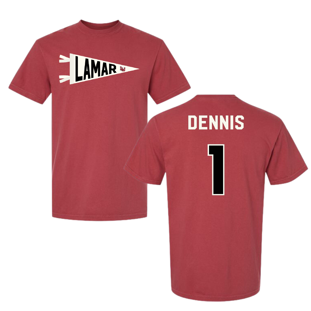 Lamar University Football Canvas Red Pennant Comfort Colors Tee - #1 Andre Dennis