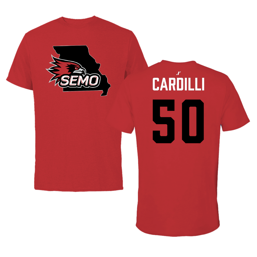 Southeast Missouri State University Football Red State Performance Tee - #50 Mike Cardilli