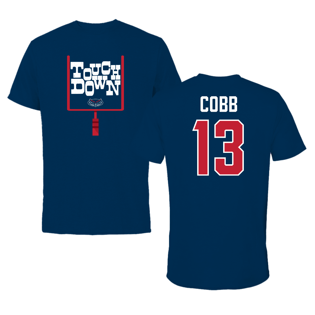 Florida Atlantic University Football Navy Touchdown Tee - #13 A'ceon Cobb