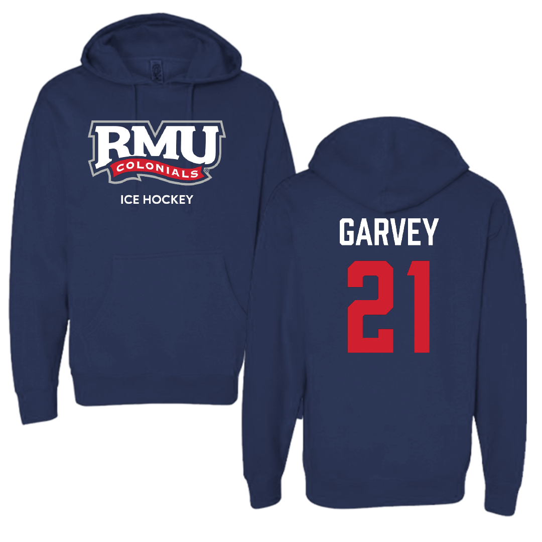 Robert Morris University Ice Hockey (M) Navy Hoodie - #21 Cameron Garvey