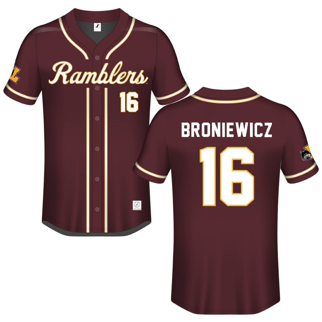 Loyola University-Chicago Maroon Button-Down Jersey - #16 Andie Broniewicz