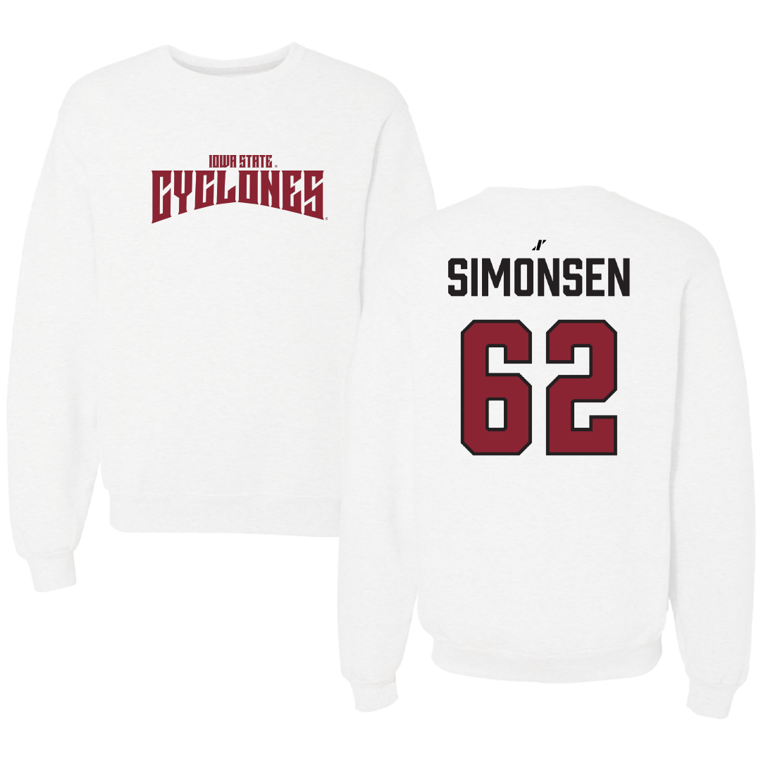 Iowa State University Football White Classic Crewneck - #62 Braden Simonsen