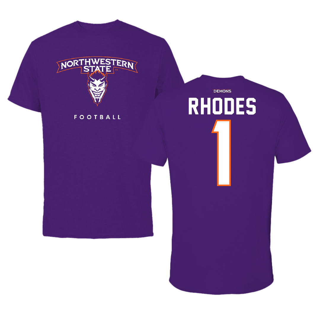 Northwestern State University Football Purple Mascot Tee - #1 Dylan Rhodes