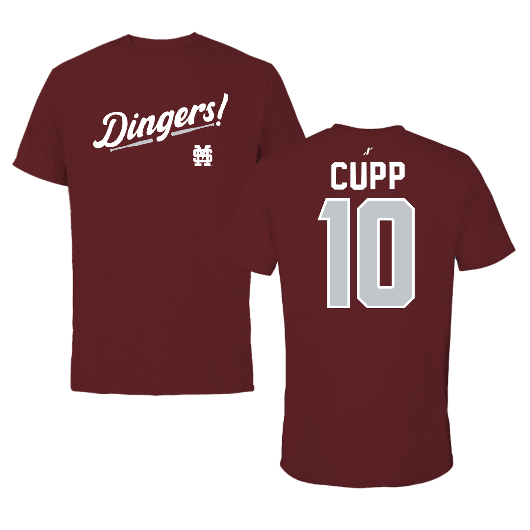 Mississippi State University Baseball Maroon Dingers Tee - #10 Dylan Cupp