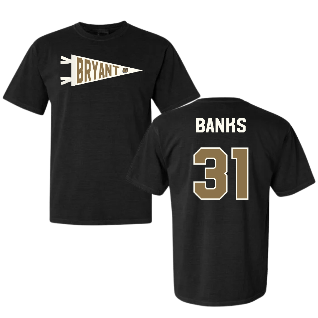 Bryant University Football Black Pennant Comfort Colors Tee - #31 Devon Banks
