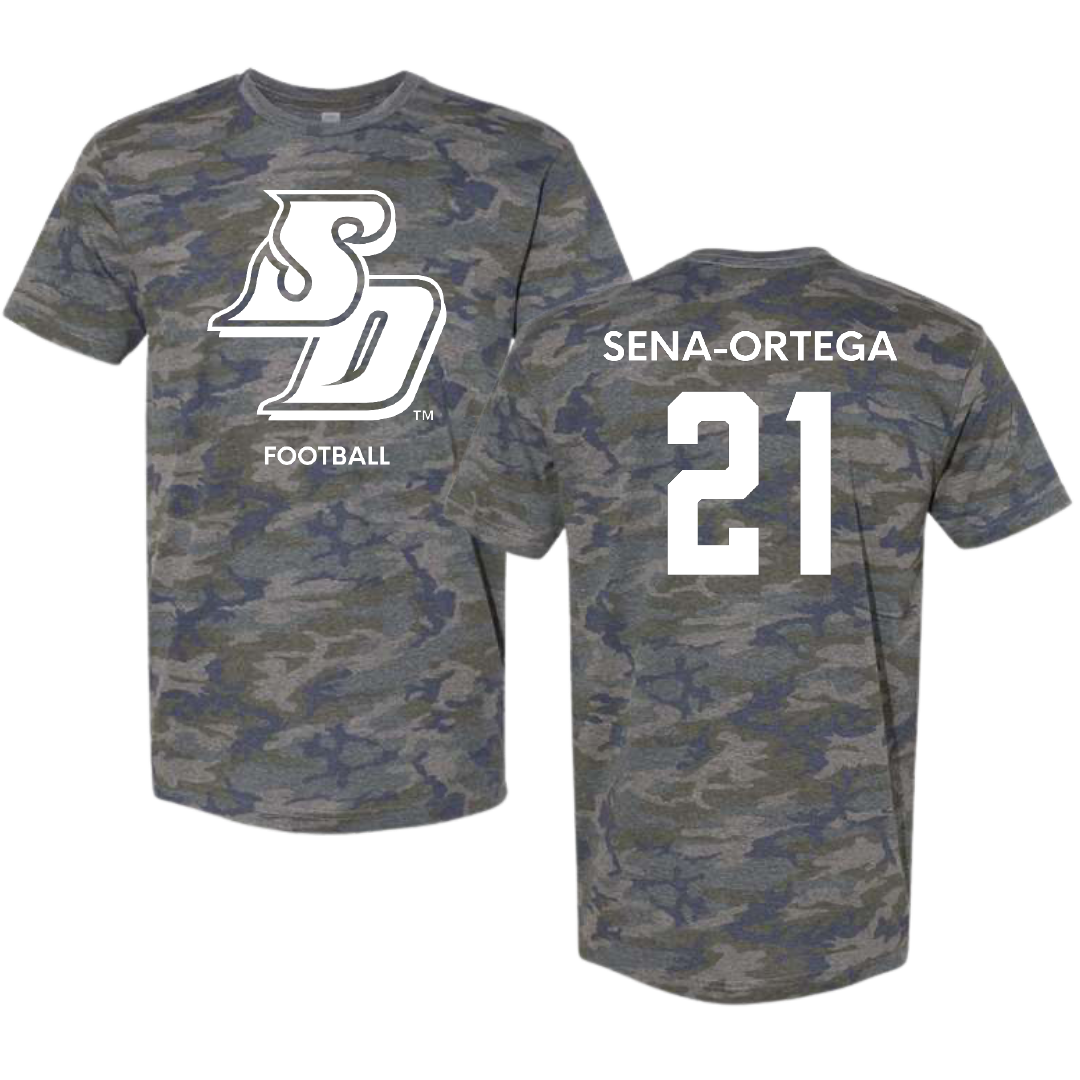 University of San Diego Football Vintage Camo Tee - #21 Trey Sena-Ortega