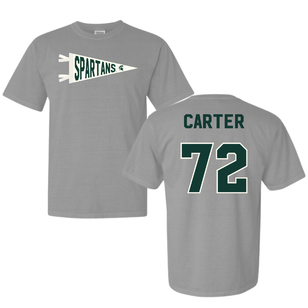 Michigan State University Football Light Gray Pennant Comfort Colors Tee - #72 Caleb Carter