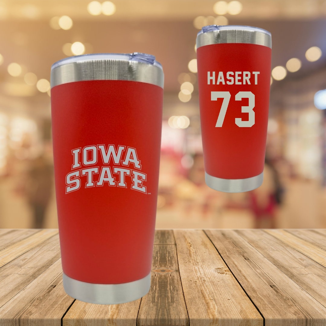 Iowa State University Football Red Stainless Steel Tumbler - #73 Deylin Hasert
