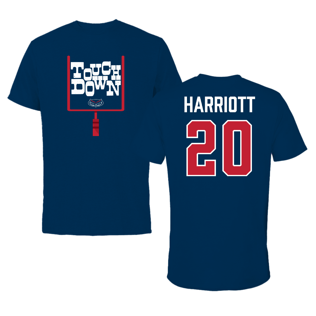 Florida Atlantic University Football Navy Touchdown Performance Tee - #20 Joshua Harriott
