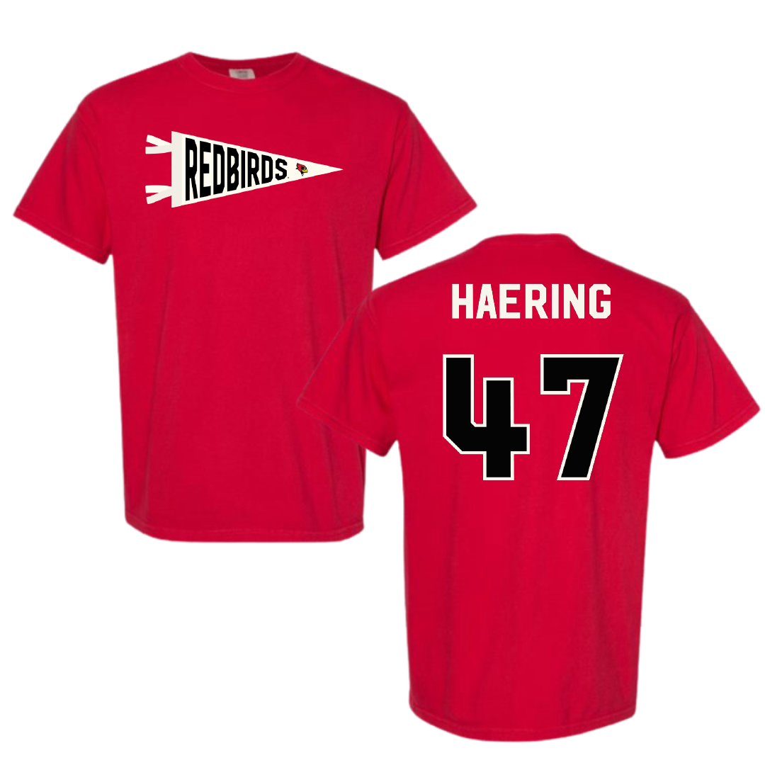 Illinois State University Football Red Pennant Comfort Colors Tee - #47 Mark Haering