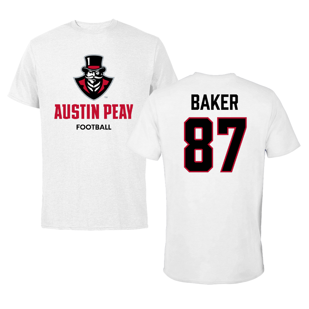 Austin Peay State University Football White Performance Tee - #87 Jack Baker