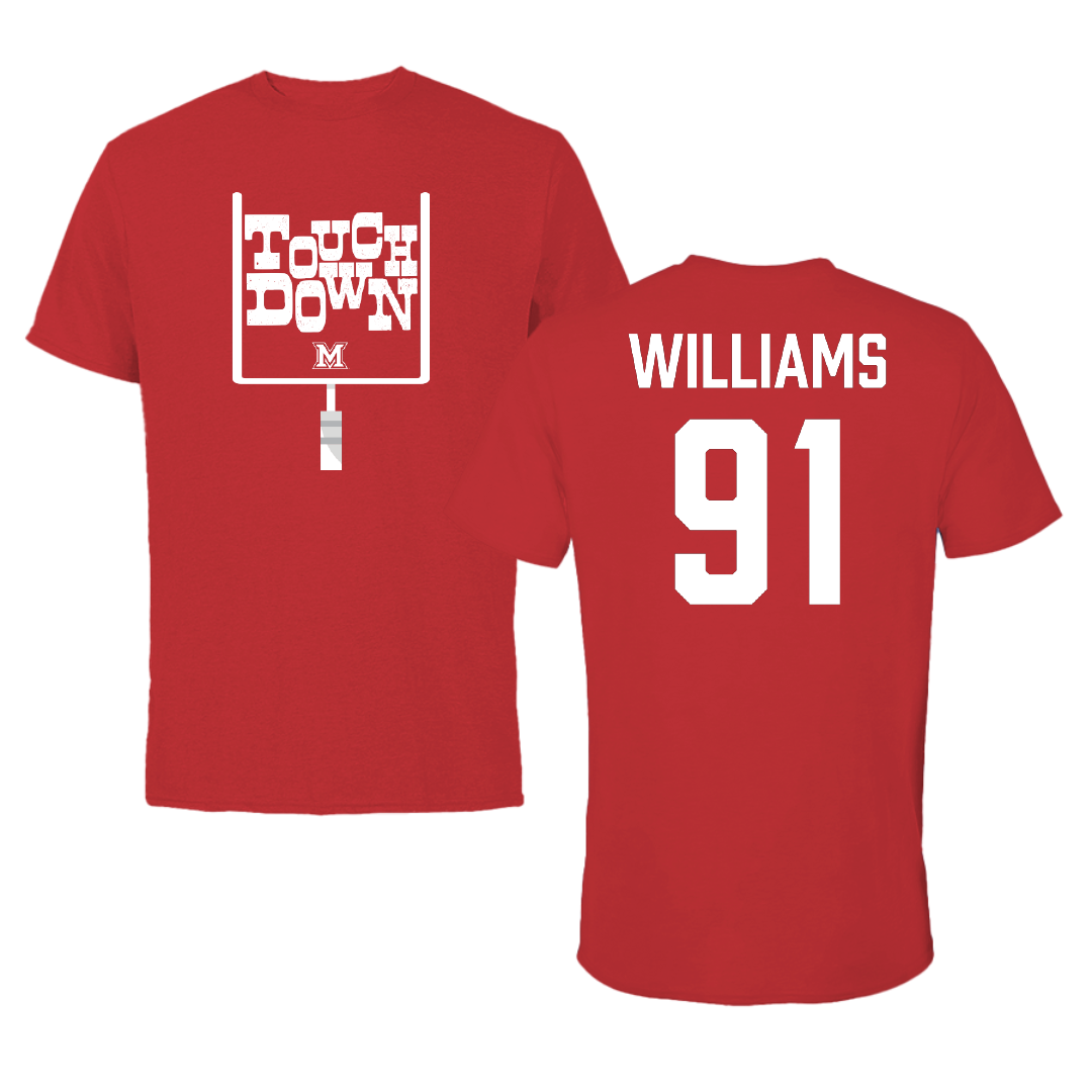 Miami University (Ohio) Football Red Touchdown Performance Tee - #91 Sam Williams