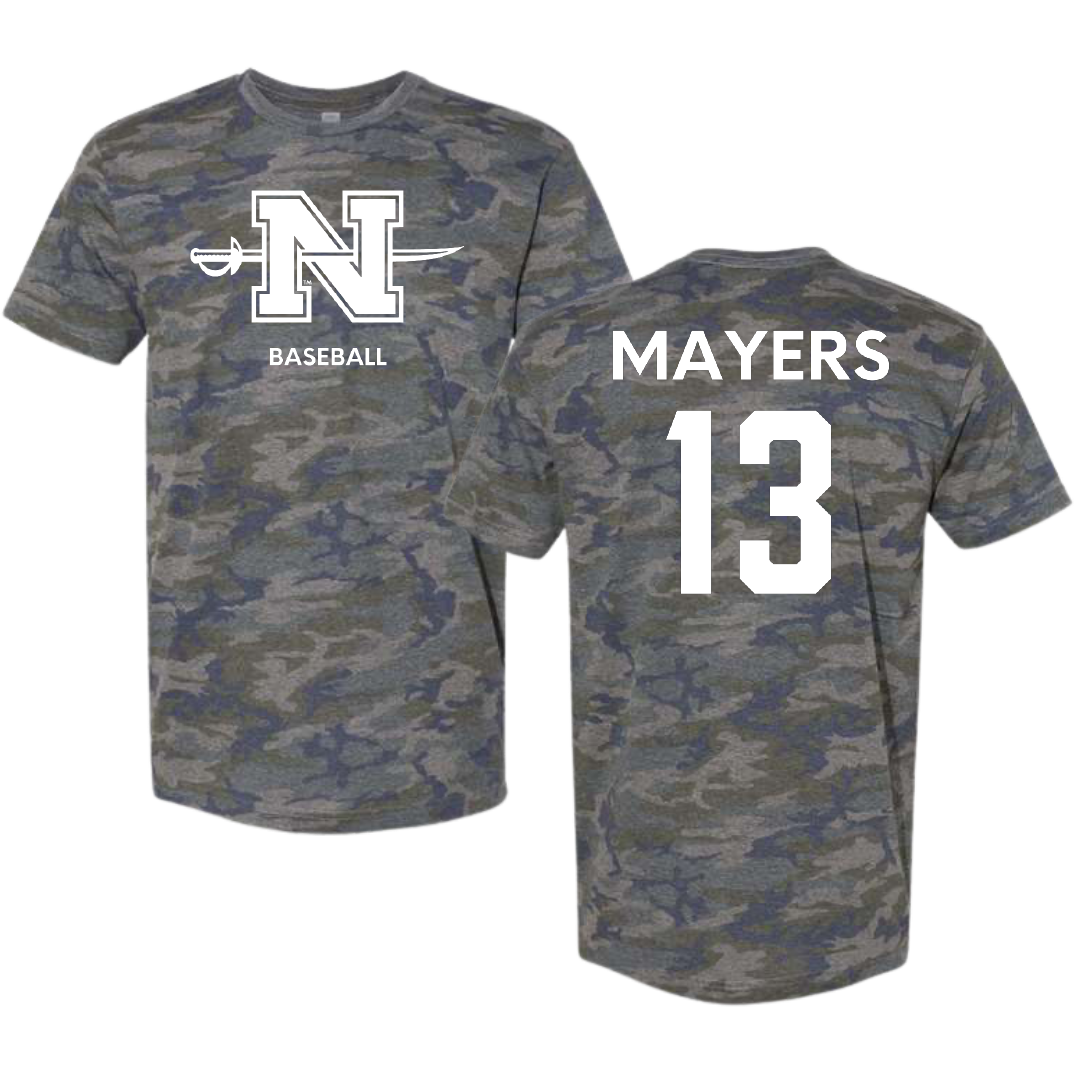 Nicholls State University Baseball Vintage Camo Tee - #13 Jacob Mayers