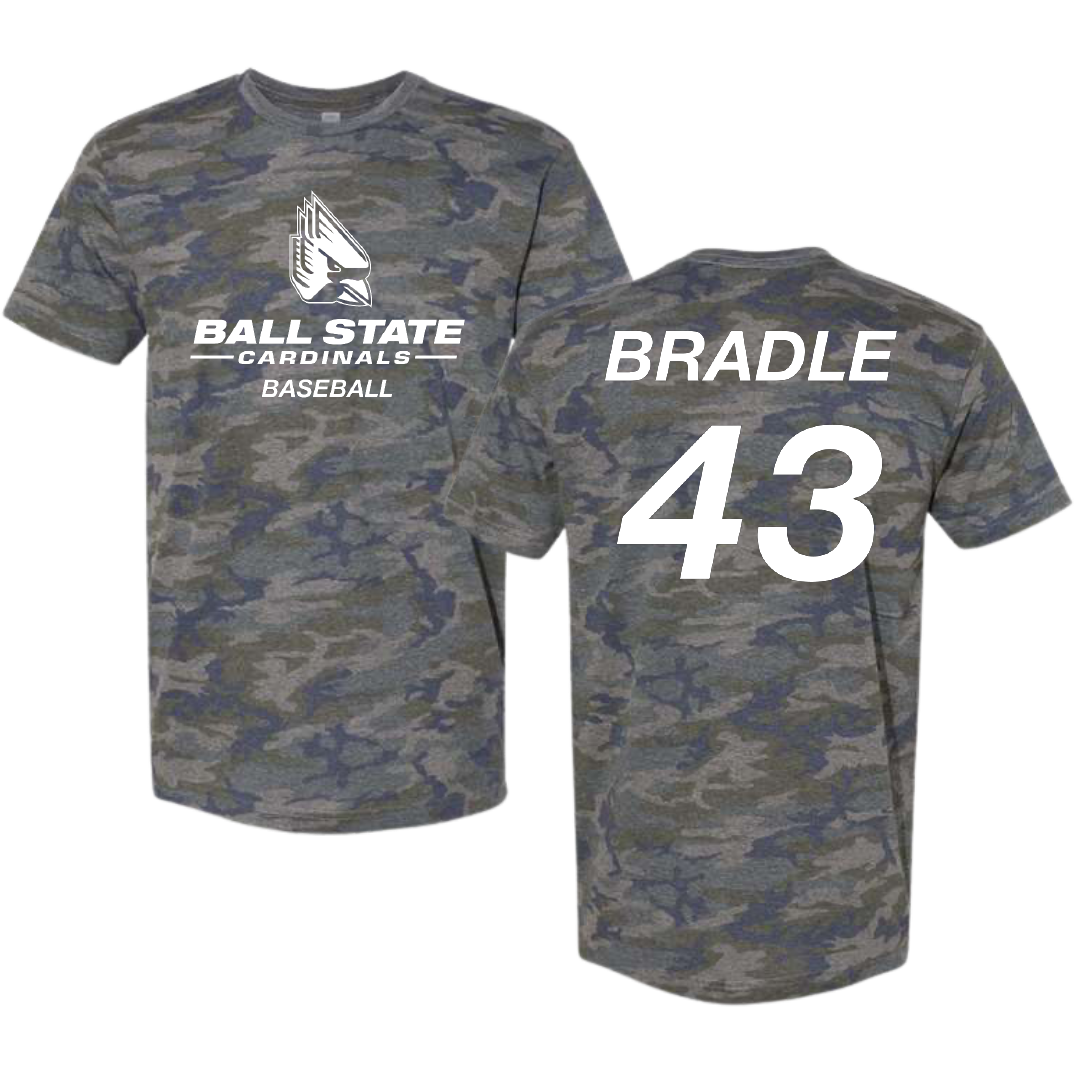 Ball State University Baseball Vintage Camo Tee - #43 Ty Bradle