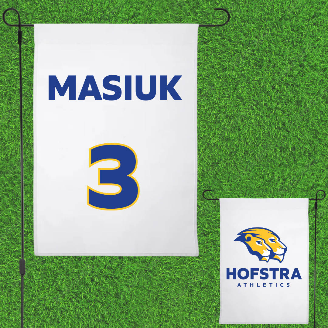 Hofstra University Baseball White Garden Flag - #3 Luke Masiuk