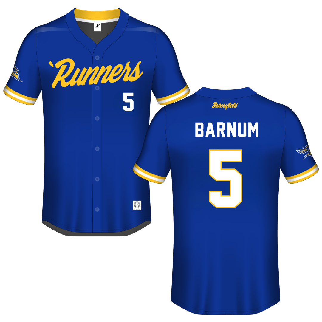 California State University-Bakersfield Blue Button-Down Jersey - #5 Lewis Barnum