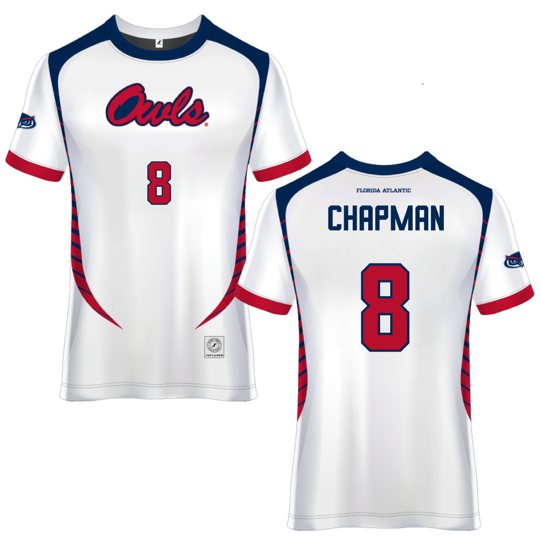 Florida Atlantic University White Soccer Jersey - #8 Caleb Chapman