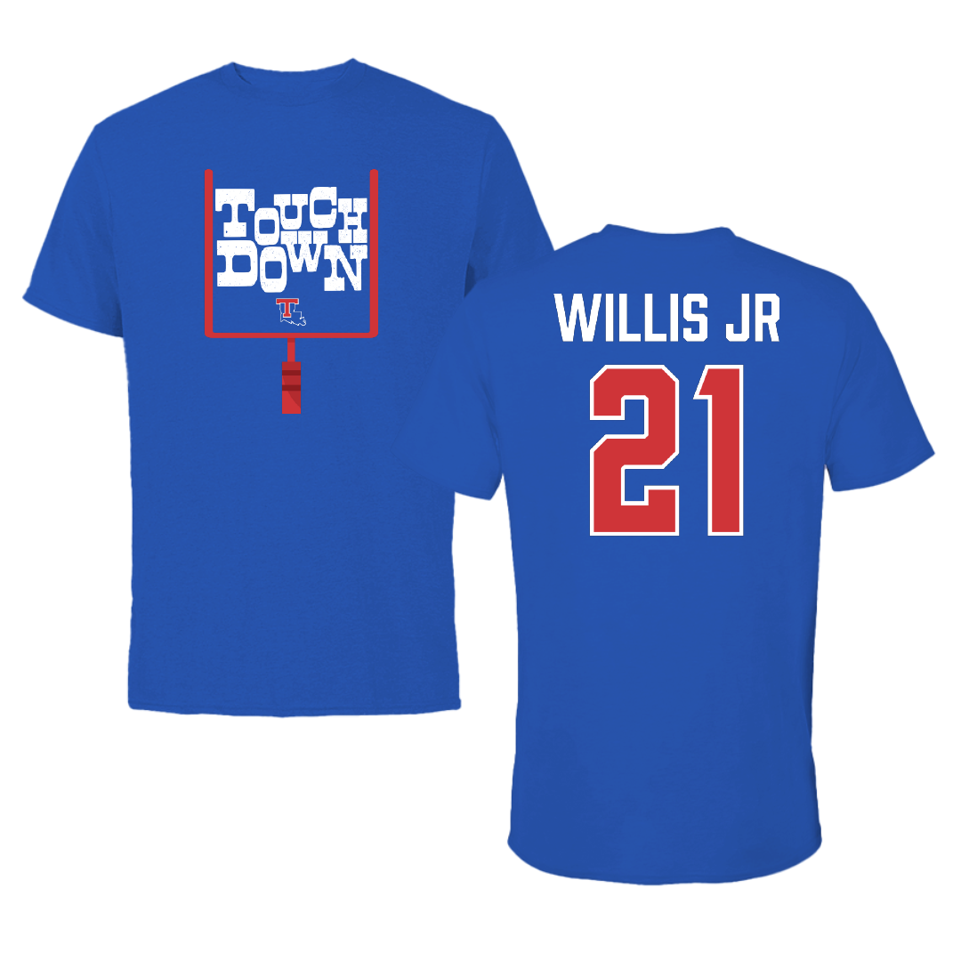 Louisiana Tech University Football Blue Touchdown Tee - #21 Keith Willis Jr