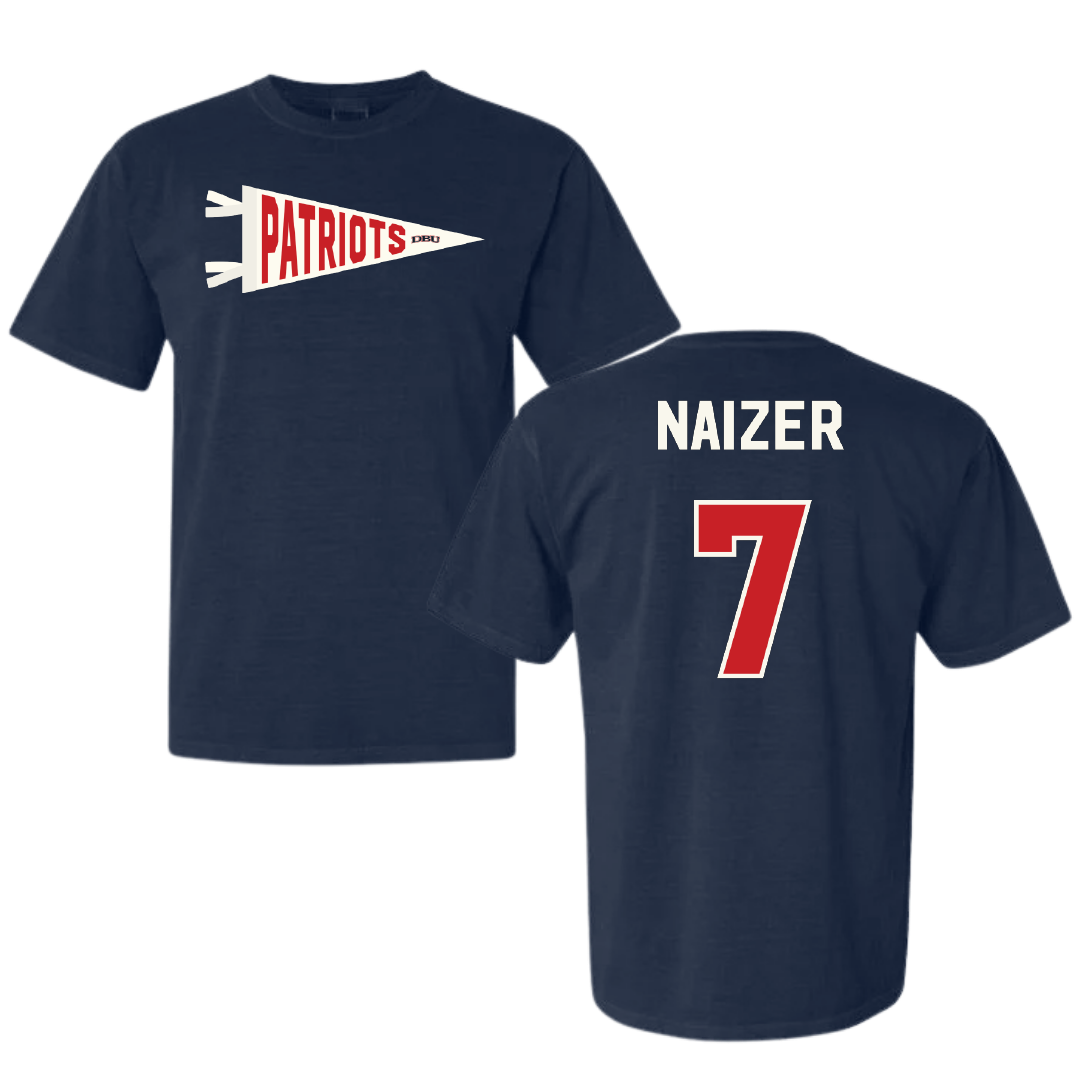 Dallas Baptist University Soccer Navy Pennant Comfort Colors Tee - #7 Kaleigh Naizer