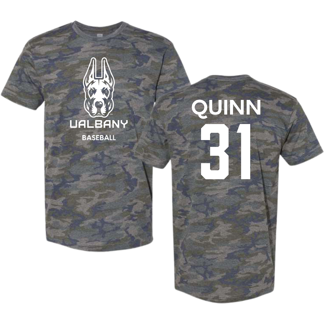 University at Albany Baseball Vintage Camo Tee - #31 Thomas Quinn