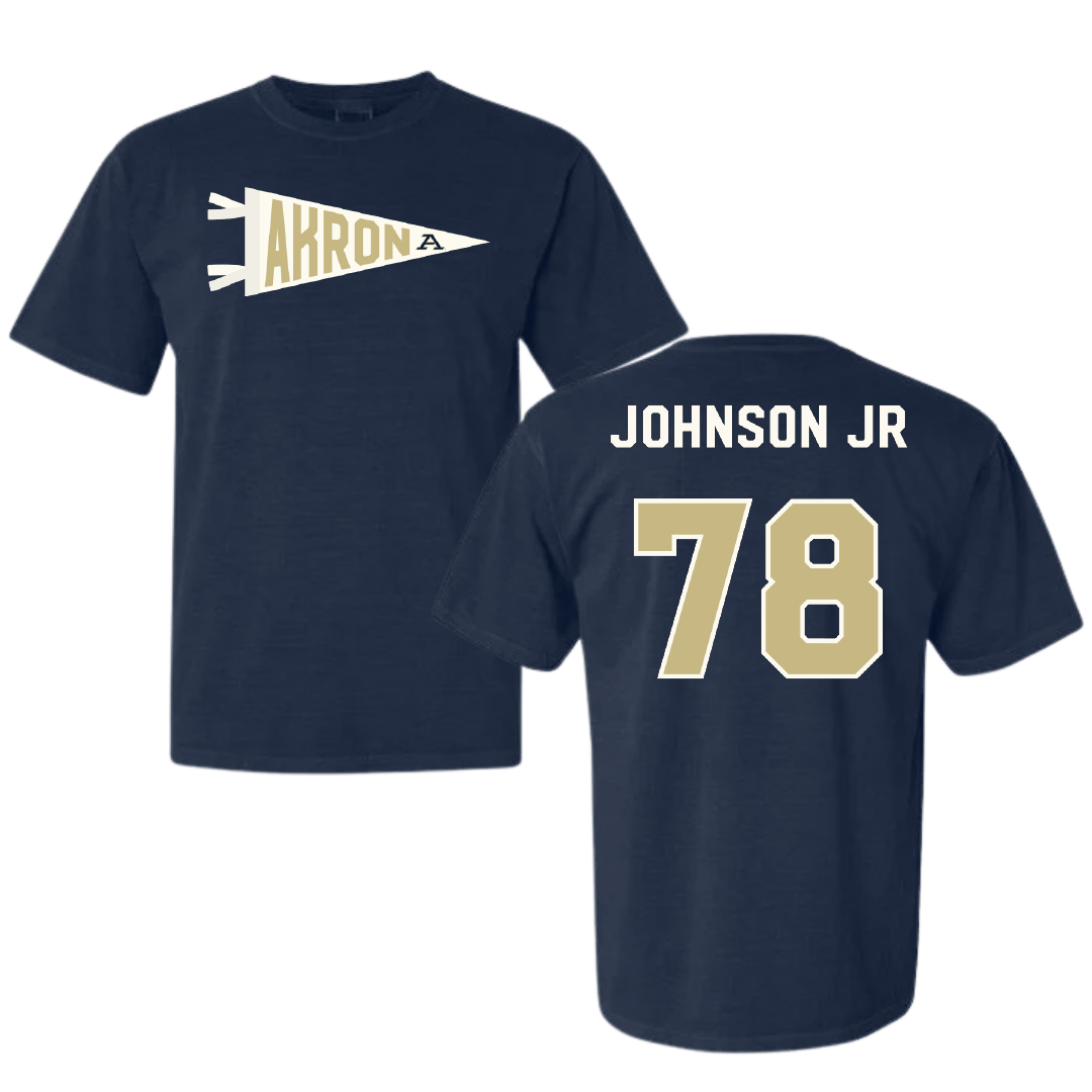 University of Akron Football Navy Pennant Comfort Colors Tee - #78 DJ Johnson Jr