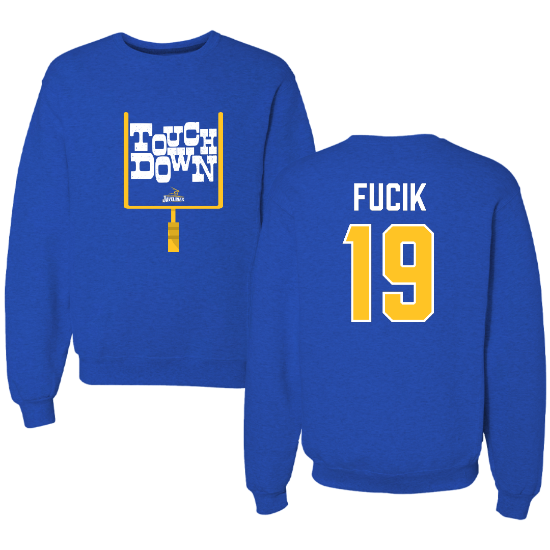 Texas A&M University-Kingsville Football Blue Touchdown Crewneck - #19 Bryce Fucik