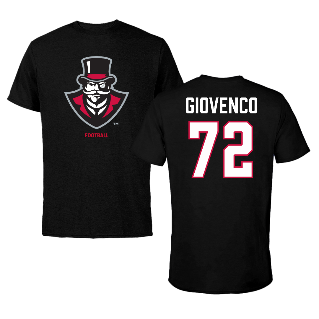 Austin Peay State University Football Black Performance Tee - #72 Jaiden Giovenco