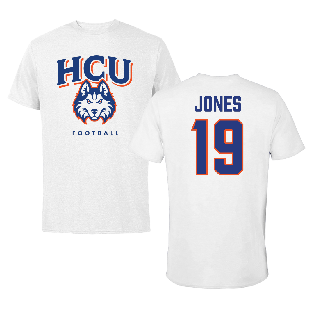 Houston Christian University Football White Tee - #19 Zion Jones
