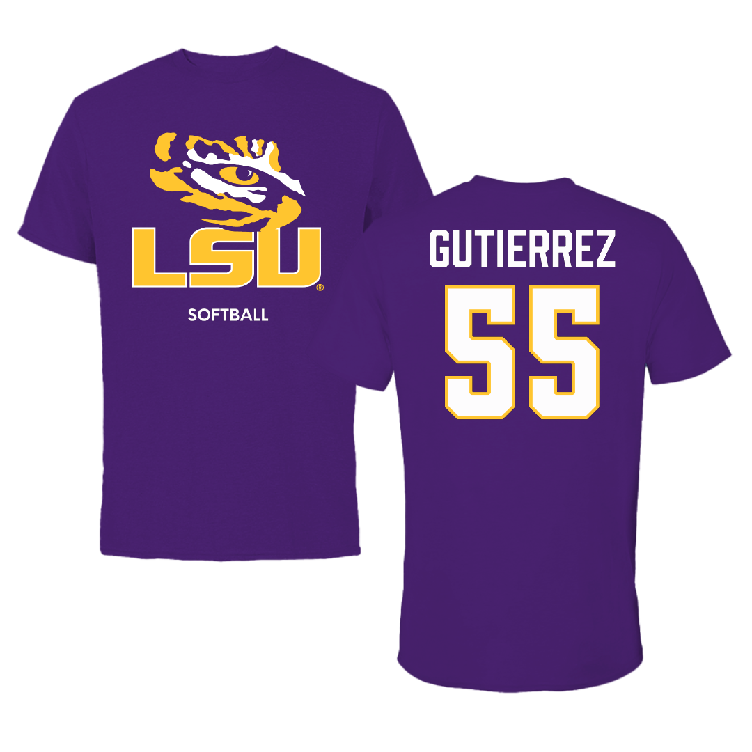 Louisiana State University Softball Purple Performance Tee - #55 Raeleen Gutierrez