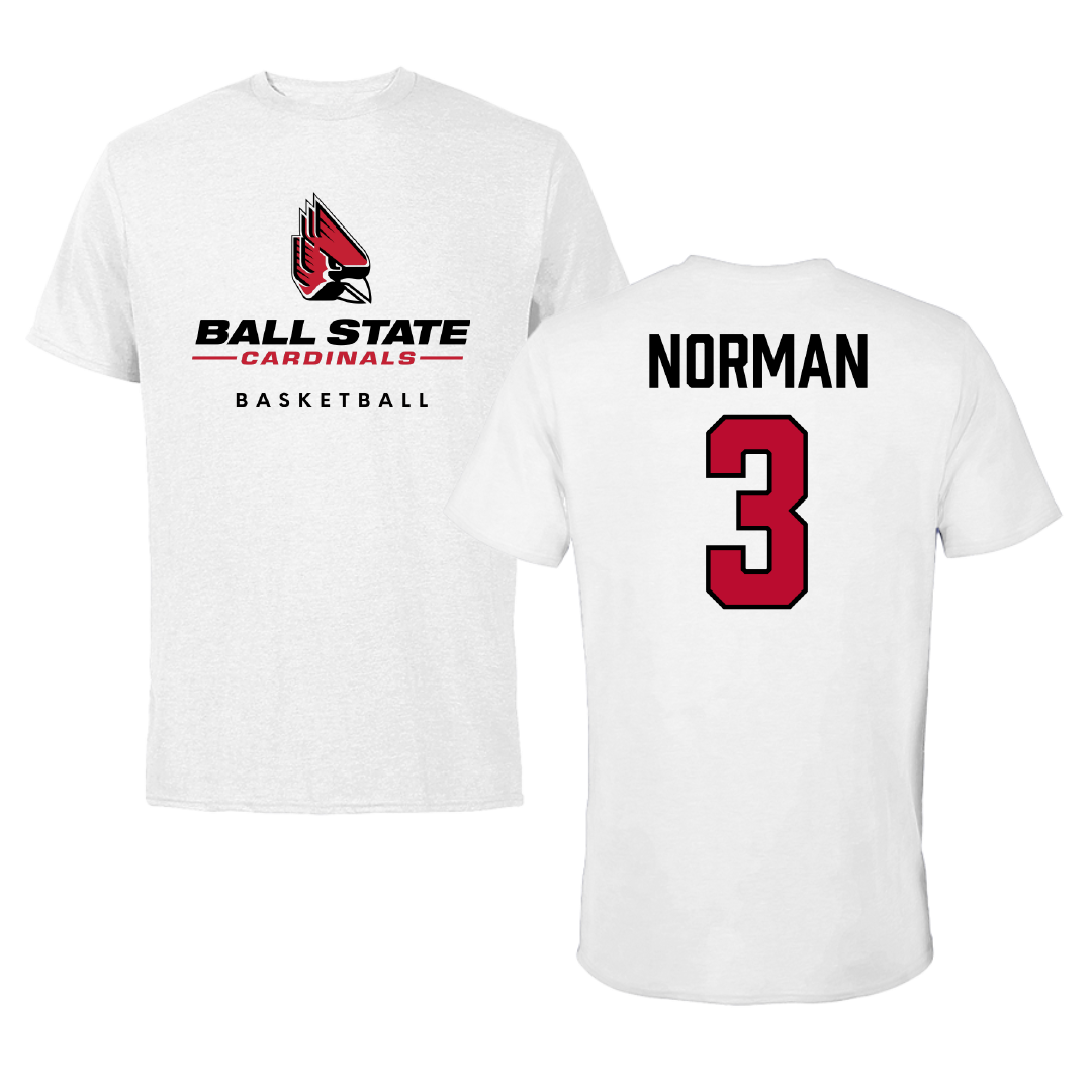 Ball State University Basketball White Performance Tee - #3 Karsyn Norman