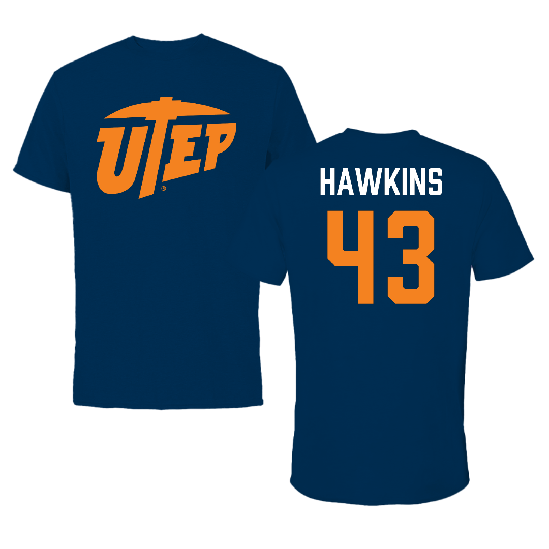 University of Texas at El Paso Football Navy Performance Tee - #43 Garrett Hawkins