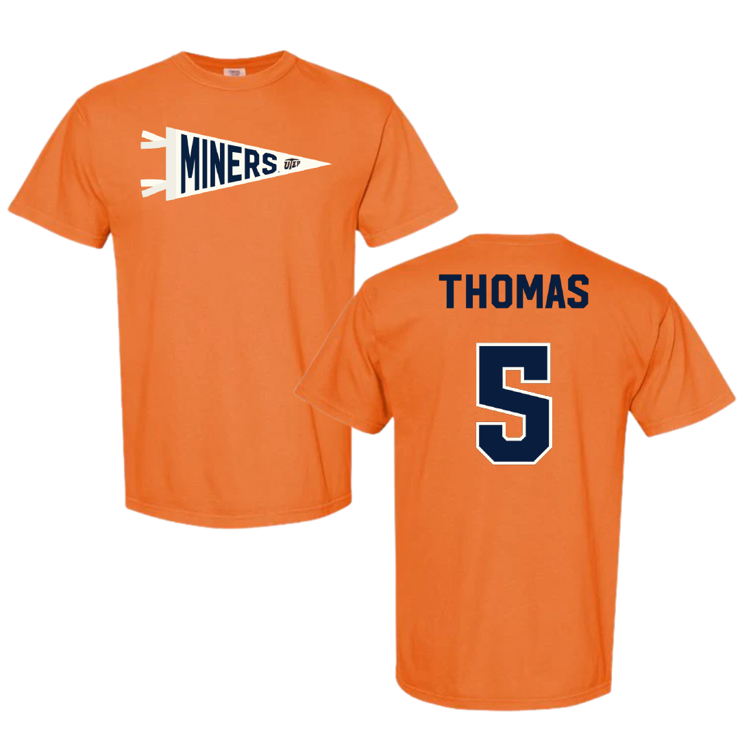 University of Texas at El Paso Football Orange Pennant Comfort Colors Tee - #5 Kam Thomas