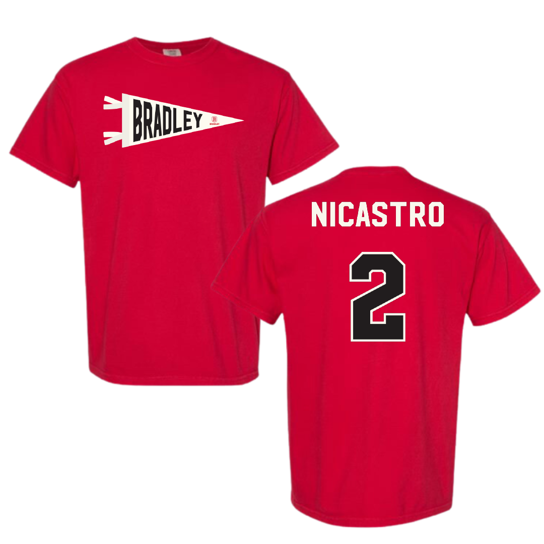 Bradley University Soccer Red Pennant Comfort Colors Tee - #2 Alex Nicastro