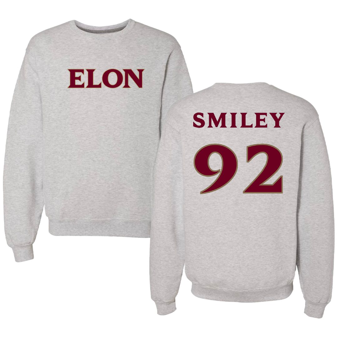 Elon University Football Light Gray Crewneck - #92 Brandon Smiley